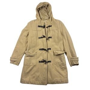 Vintage GAP Duffle Coat Jacket Small Brown Toggle Wool Blend Hooded Outdoor
